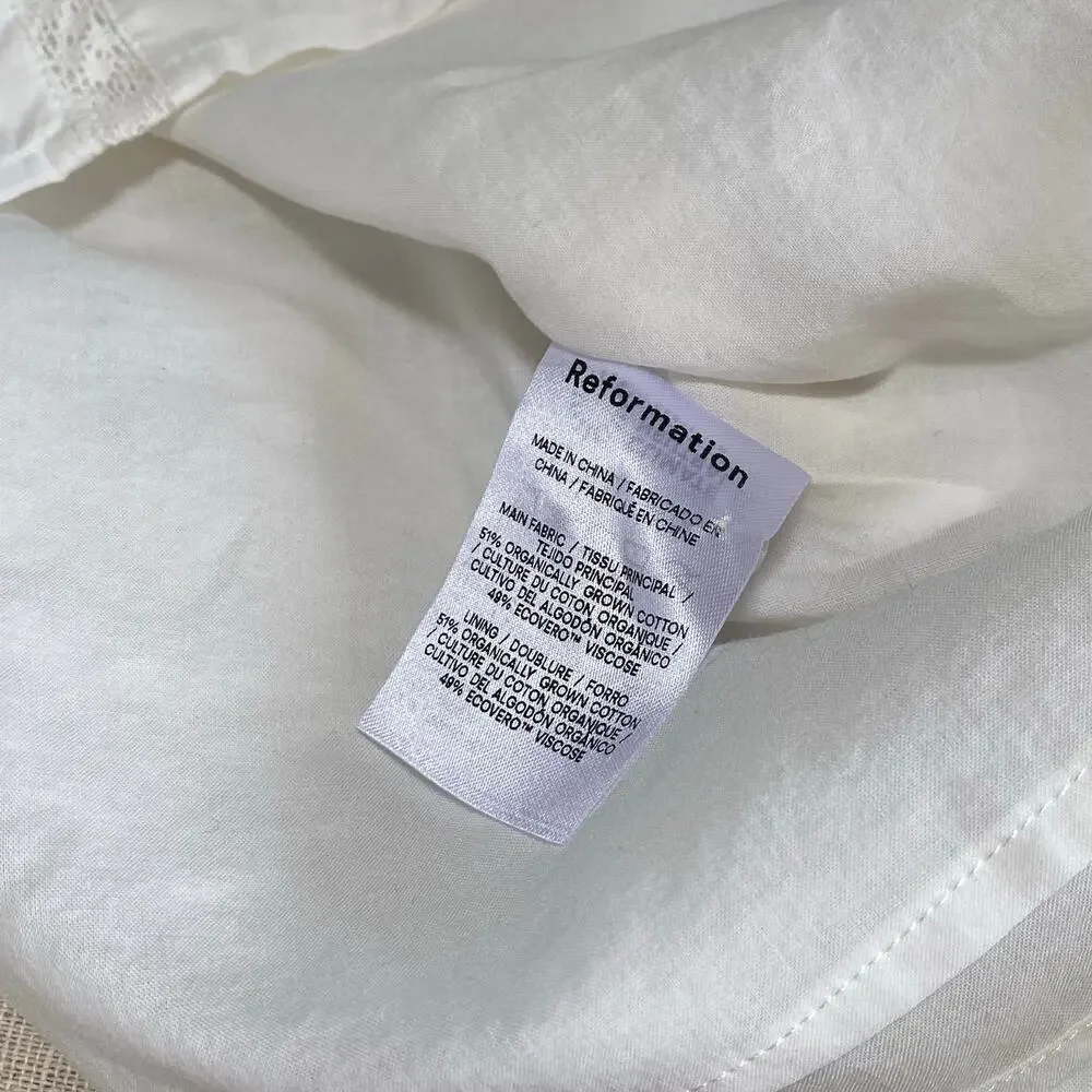 Reformation Belden Top Ruffle Puff Sleeve Square Neck White Small Cottagecore